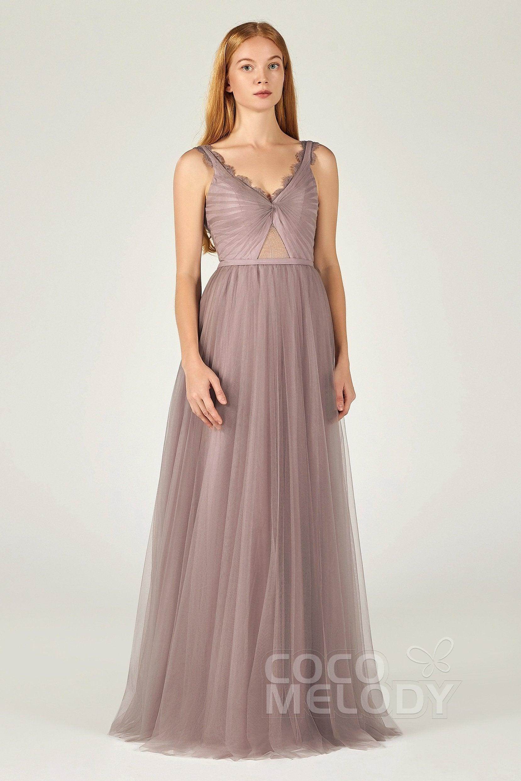 A-Line Floor Length Tulle Bridesmaid Dress CB0380 - COCOMELODY